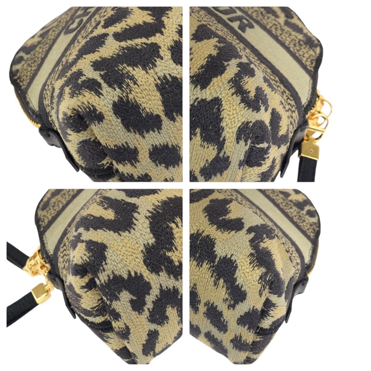 Dior Travel Leopard Print Beige Black Gold Canvas Pouch Makeup Case — view 3