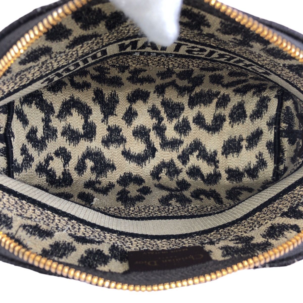 Dior Travel Leopard Print Beige Black Gold Canvas Pouch Makeup Case — view 7