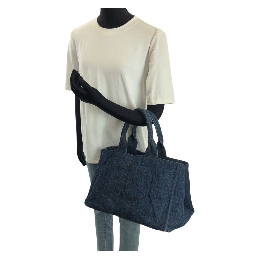 Prada Canapa Blue Gold Denim Tote — view 7