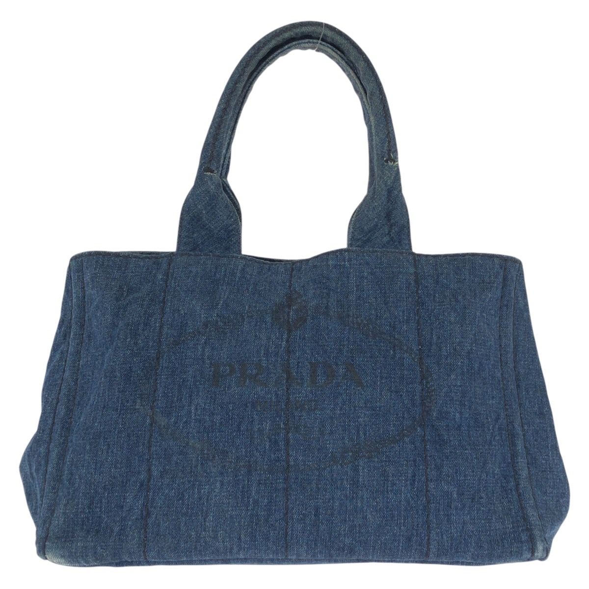 Prada Canapa Blue Gold Denim Tote