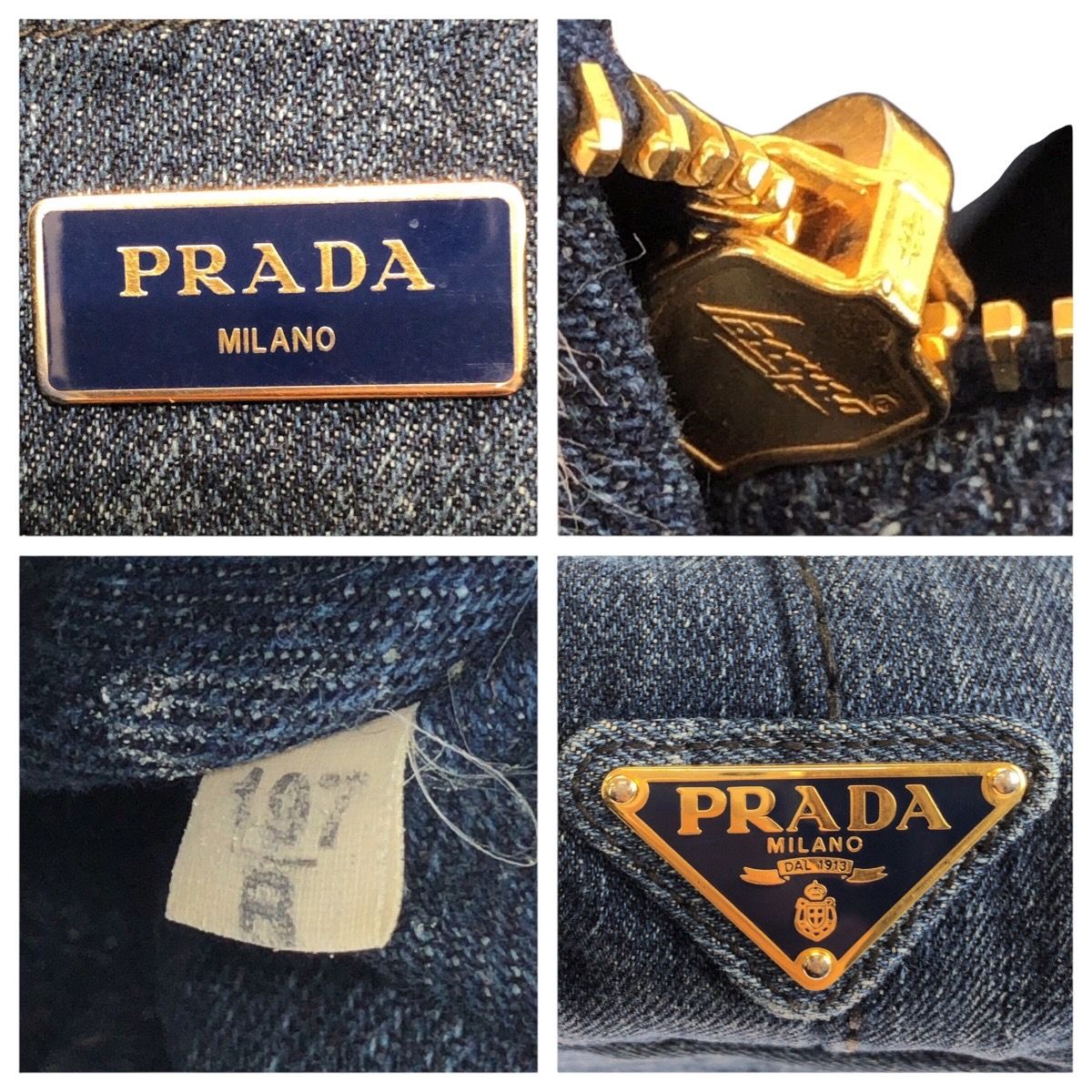 Prada Canapa Blue Gold Denim Tote — view 4