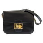 Celine Vintage Carriage Black Gold Leather Shoulder