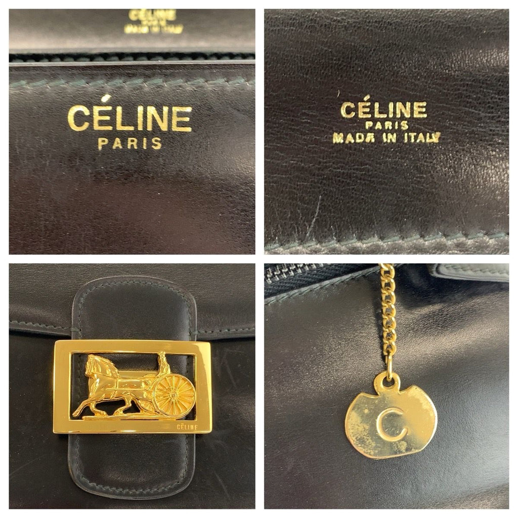 Celine Vintage Carriage Black Gold Leather Shoulder — view 3