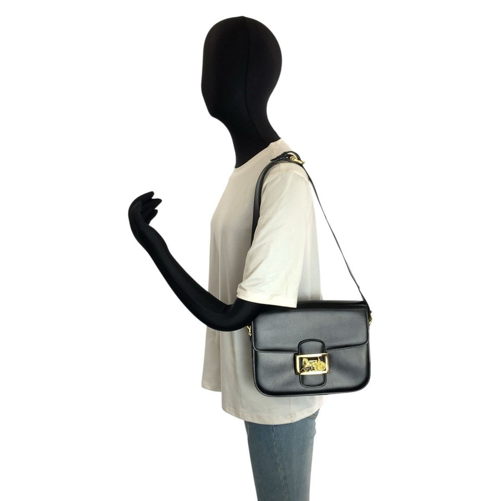 Celine Vintage Carriage Black Gold Leather Shoulder — view 7