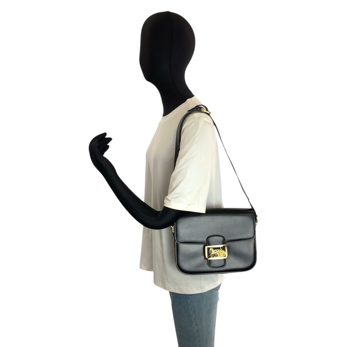 Celine Vintage Carriage Black Gold Leather Shoulder — view 7