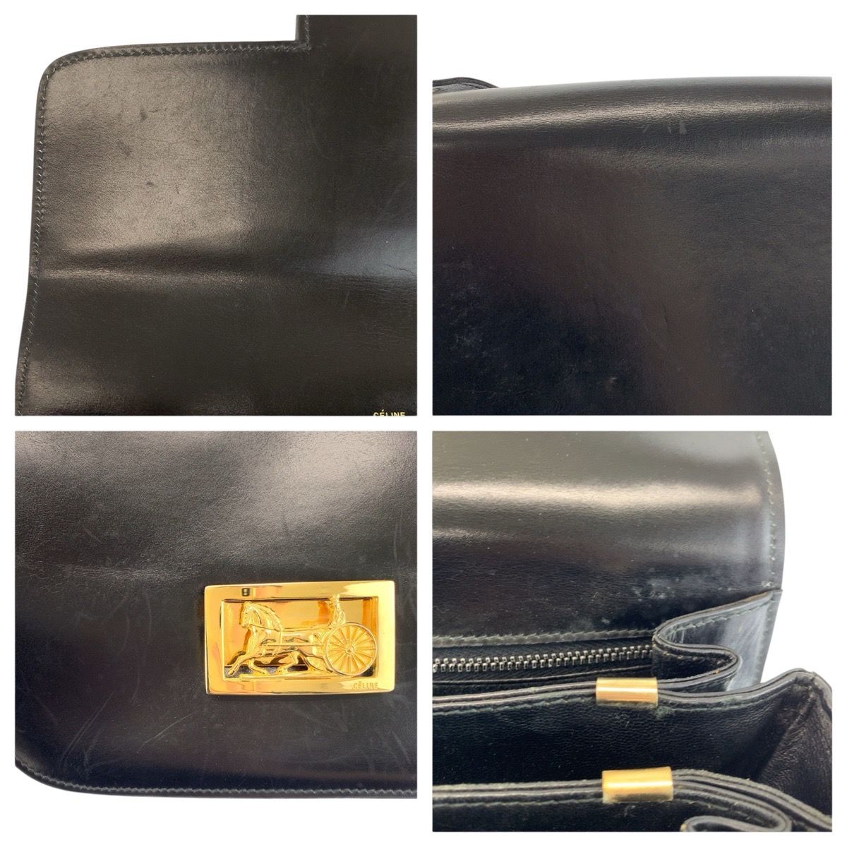 Celine Vintage Carriage Black Gold Leather Shoulder — view 5