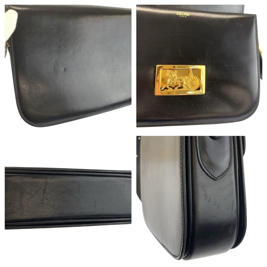 Celine Vintage Carriage Black Gold Leather Shoulder — view 6