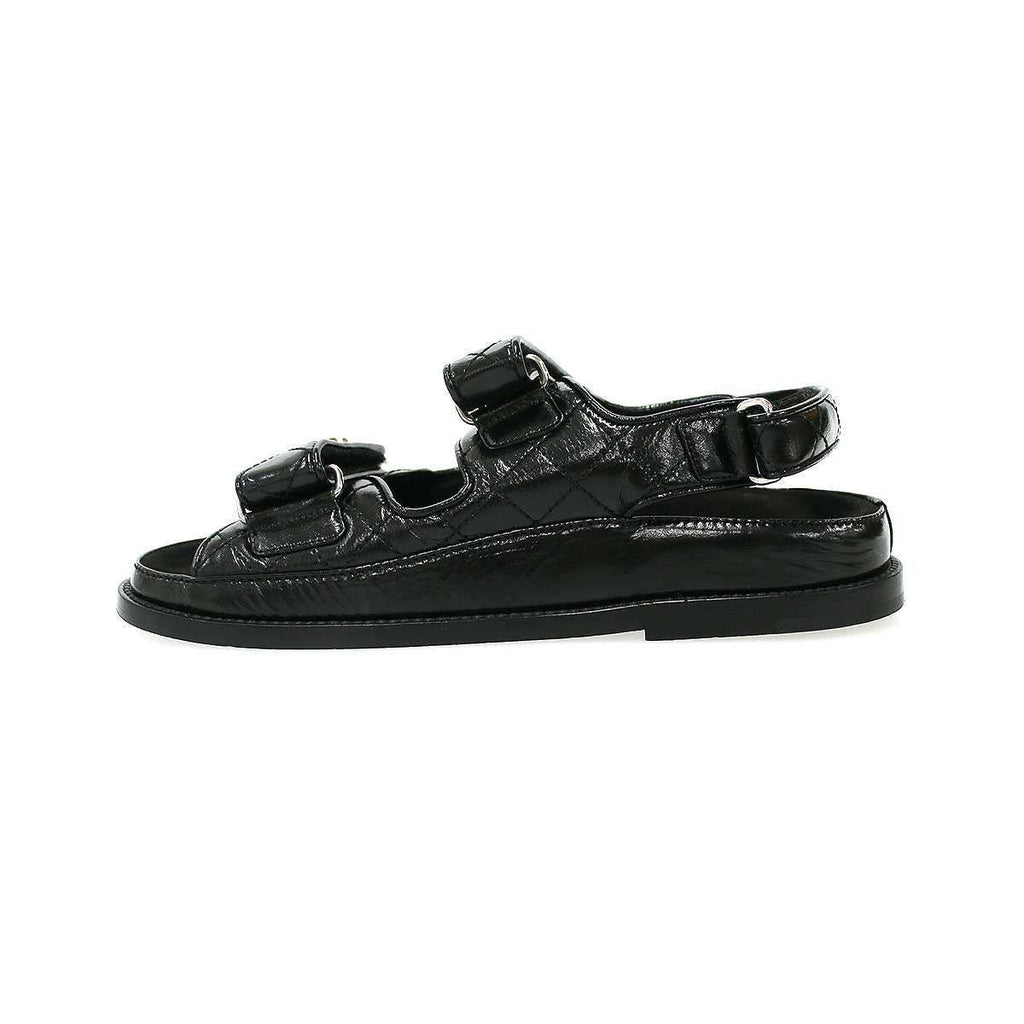 Chanel CC Logo Rhinestone Footbed Sandals Black — view 2