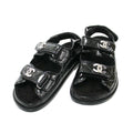 Chanel CC Logo Rhinestone Footbed Sandals Black