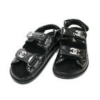 Chanel CC Logo Rhinestone Footbed Sandals Black
