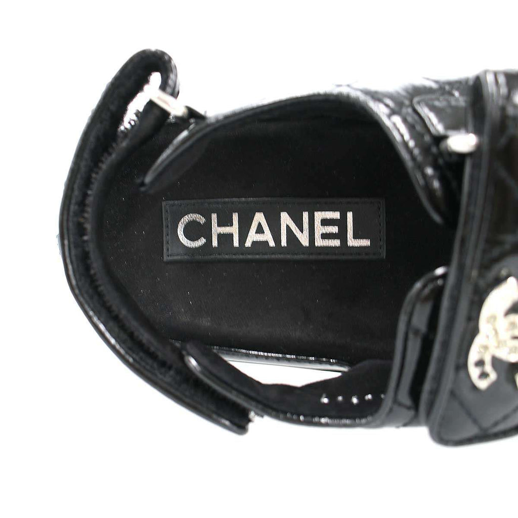 Chanel CC Logo Rhinestone Footbed Sandals Black — view 5