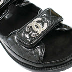 Chanel CC Logo Rhinestone Footbed Sandals Black — view 8