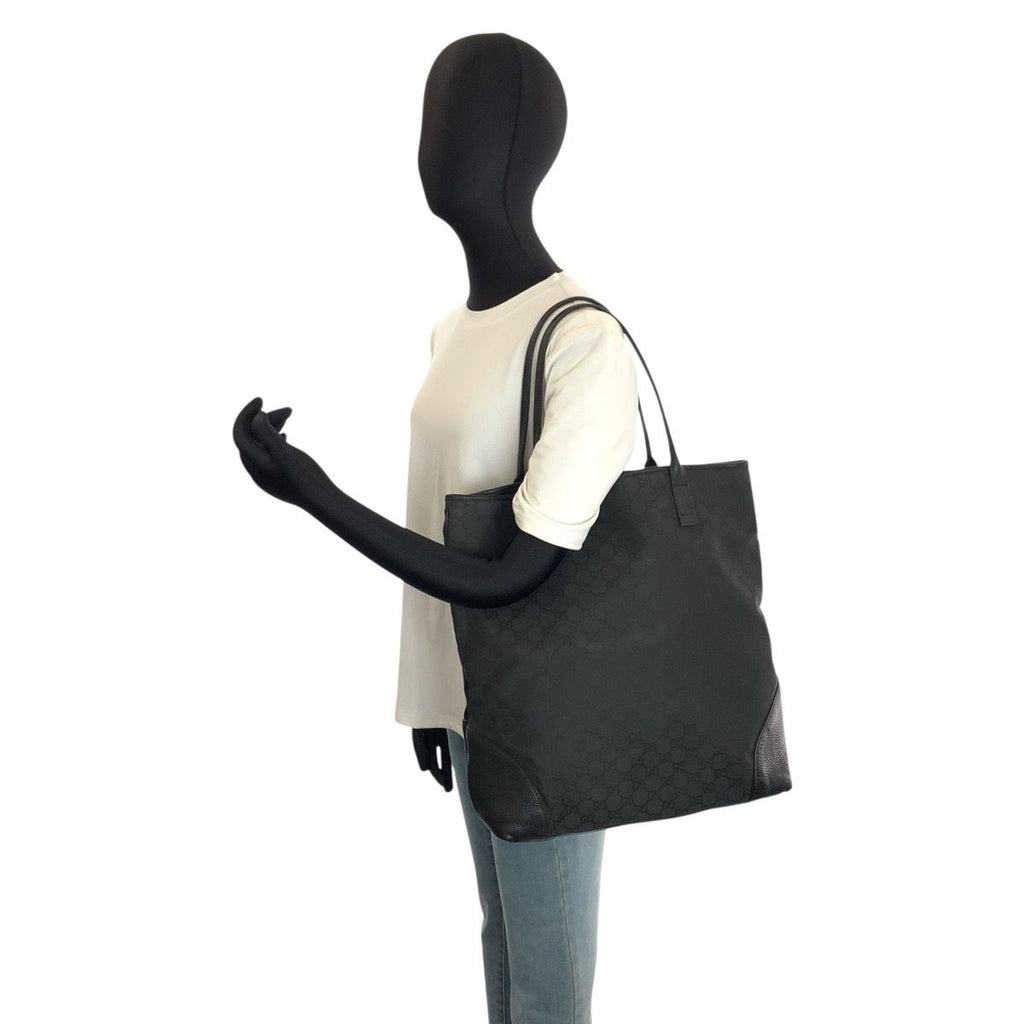 Gucci Black GG Canvas Leather Tote Shoulder — view 6