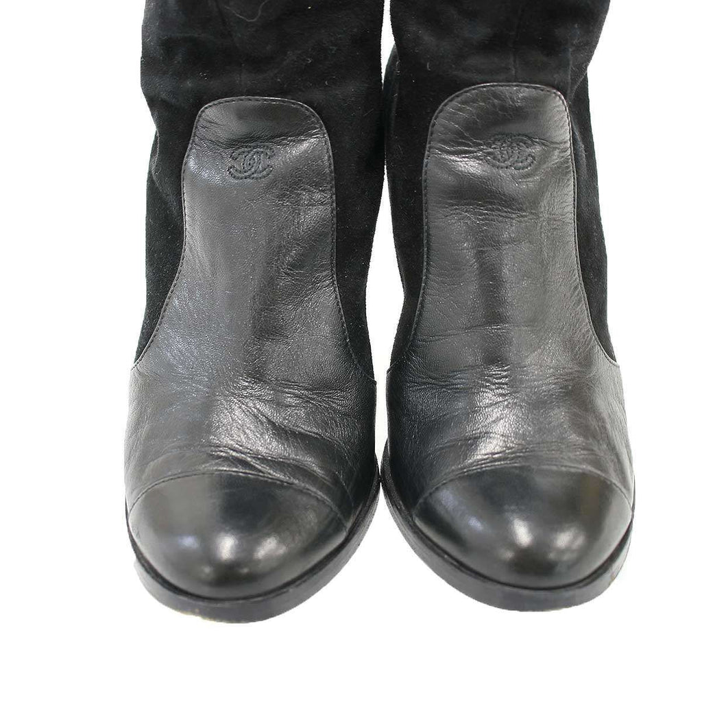Chanel Back Zip Suede Leather Long Boots Black — view 7
