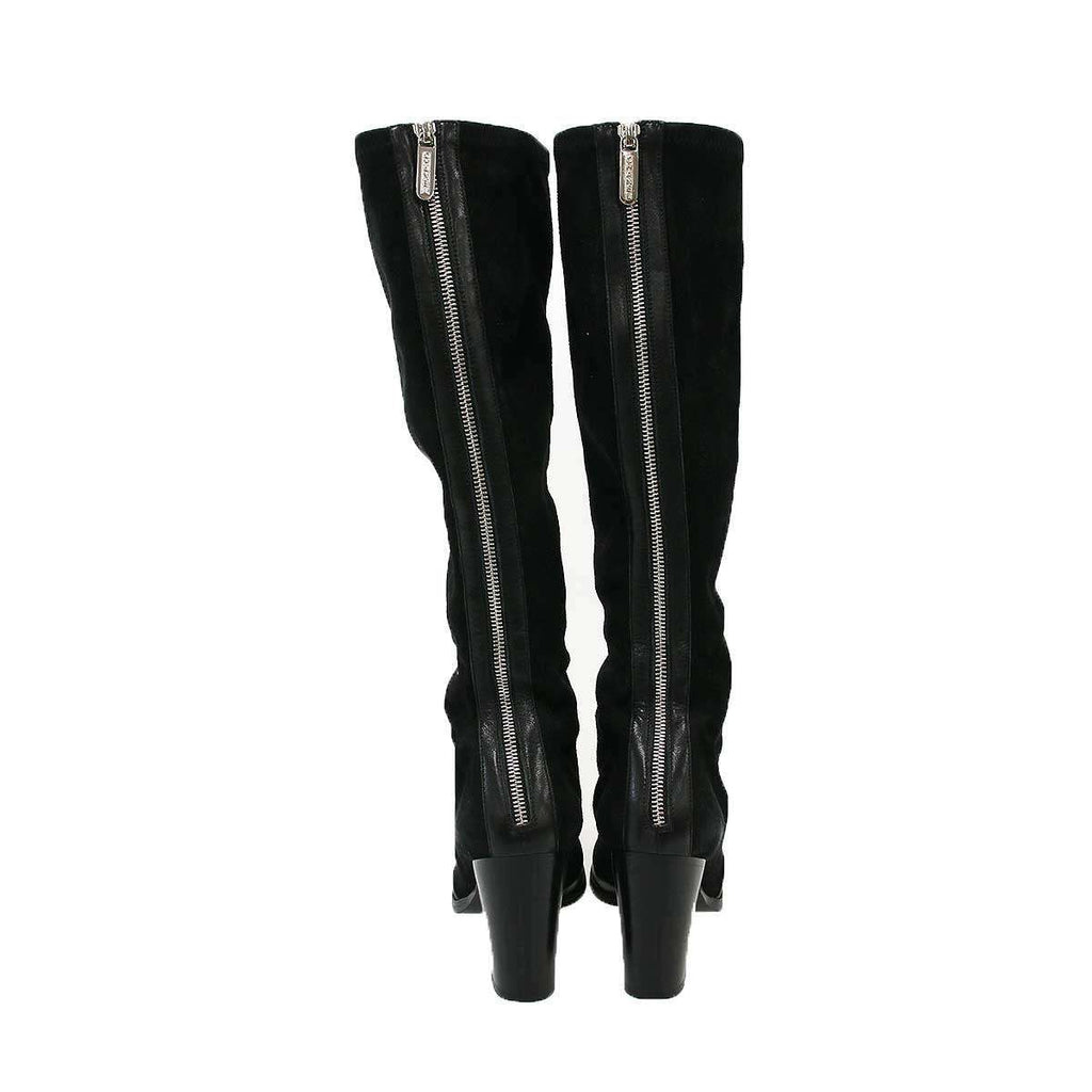 Chanel Back Zip Suede Leather Long Boots Black — view 3