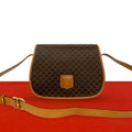 Celine Vintage Macadam Blason Triomphe Logo Pattern Leather Shoulder Bag Brown