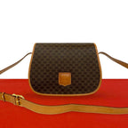 Celine Vintage Macadam Blason Triomphe Logo Pattern Leather Shoulder Bag Brown