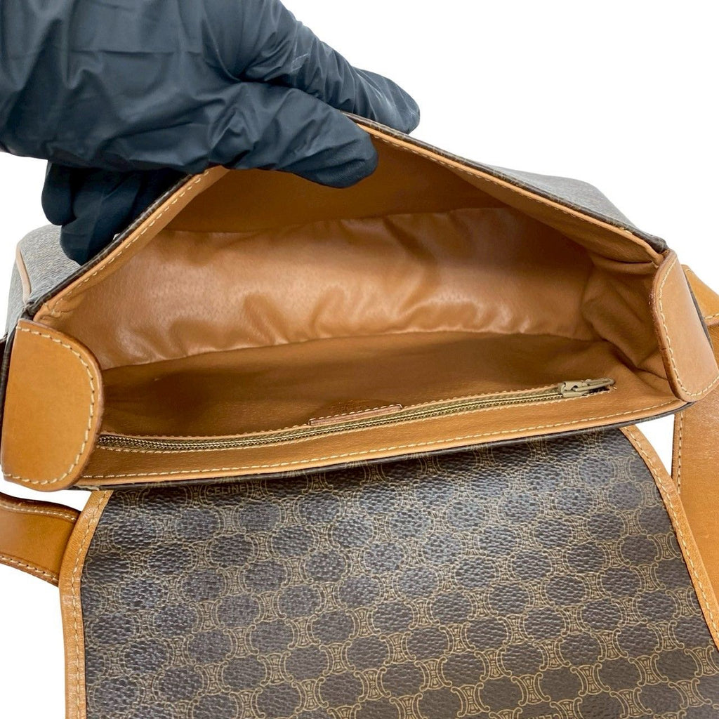Celine Vintage Macadam Blason Triomphe Logo Pattern Leather Shoulder Bag Brown — view 9