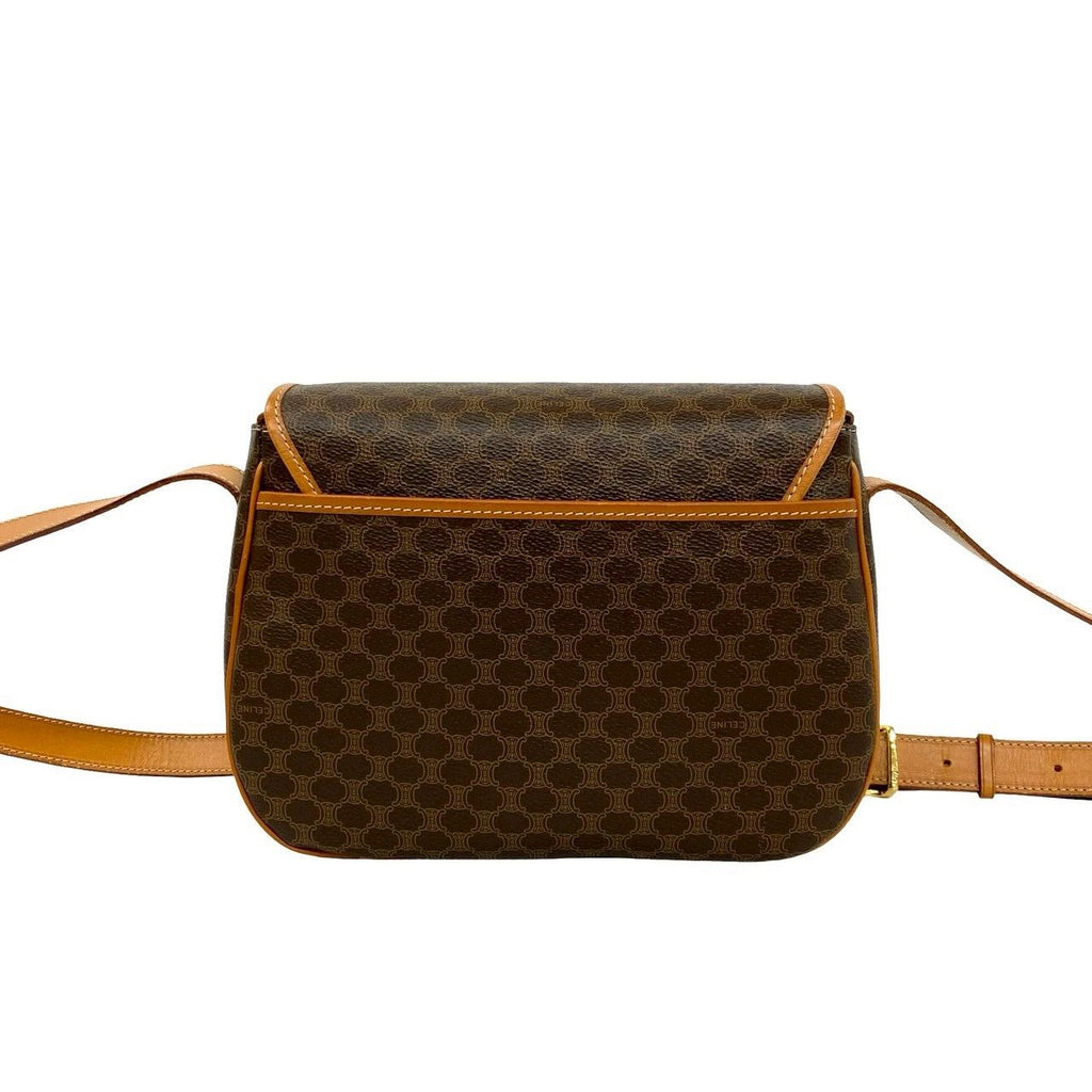 Celine Vintage Macadam Blason Triomphe Logo Pattern Leather Shoulder Bag Brown — view 3