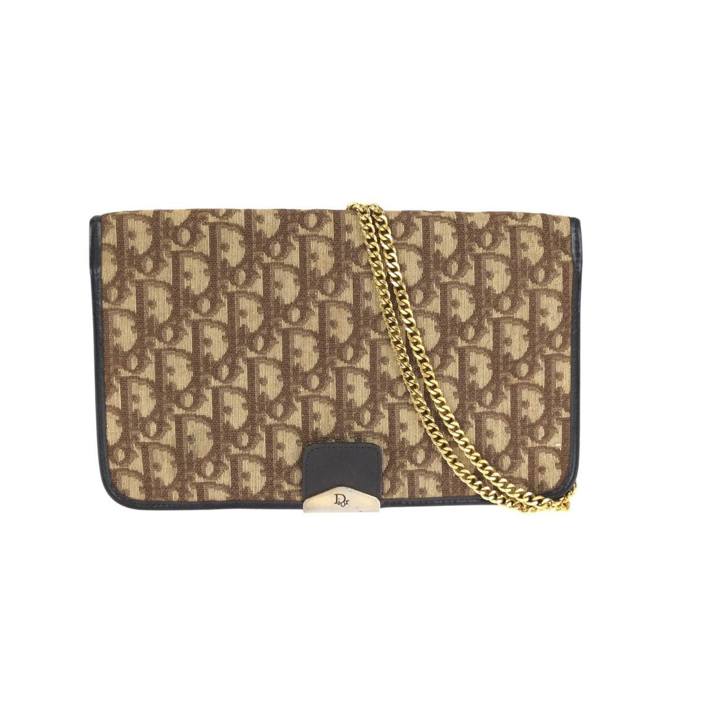 Dior Vintage Trotter Beige Brown Jacquard Chain Shoulder