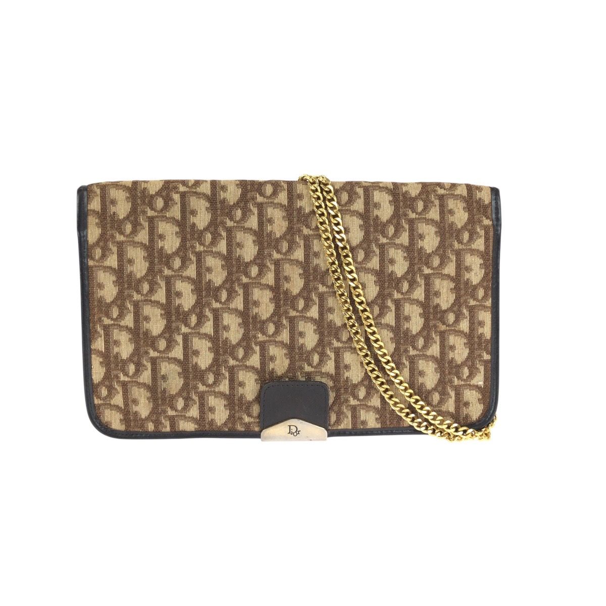 Dior Vintage Trotter Beige Brown Jacquard Chain Shoulder