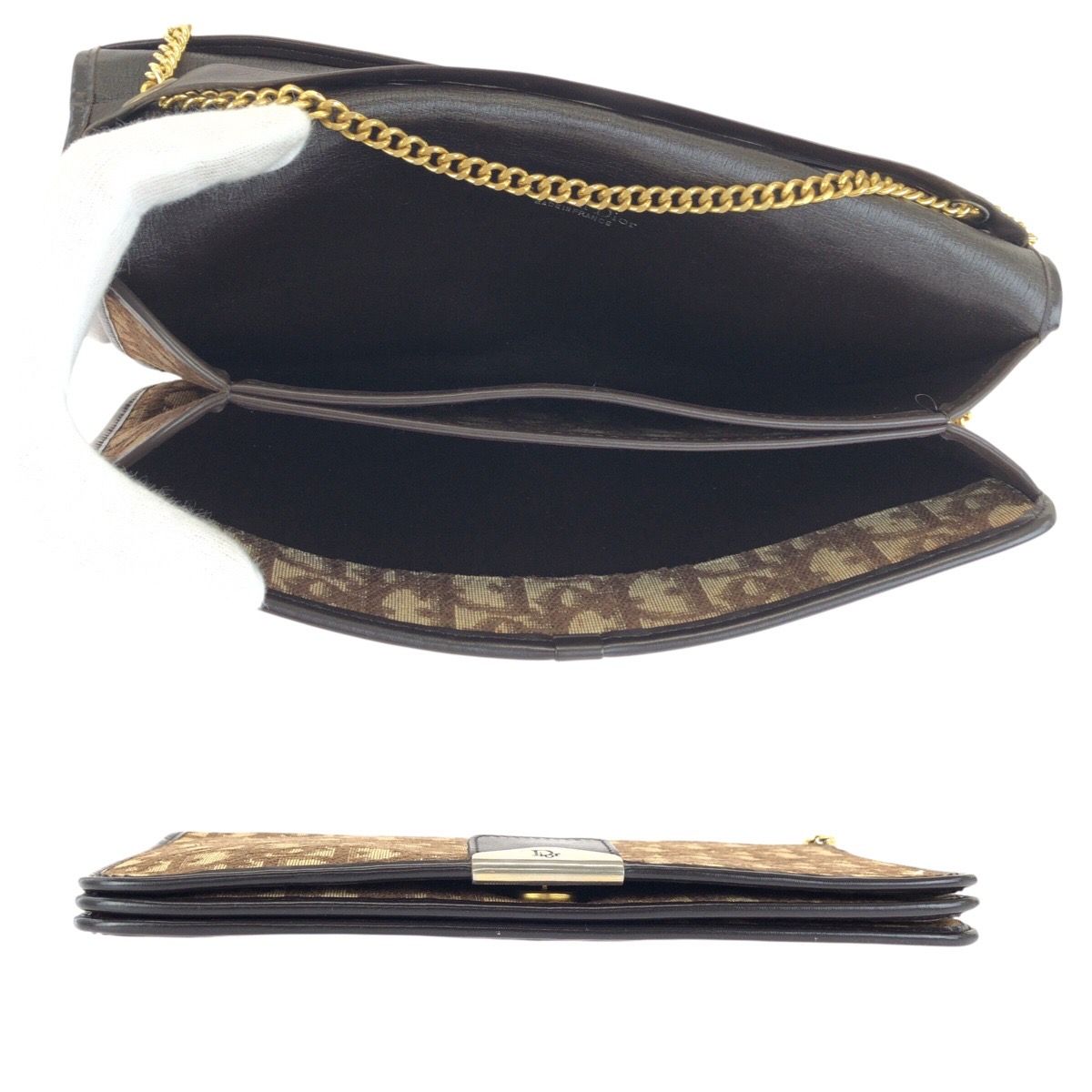 Dior Vintage Trotter Beige Brown Jacquard Chain Shoulder — view 8