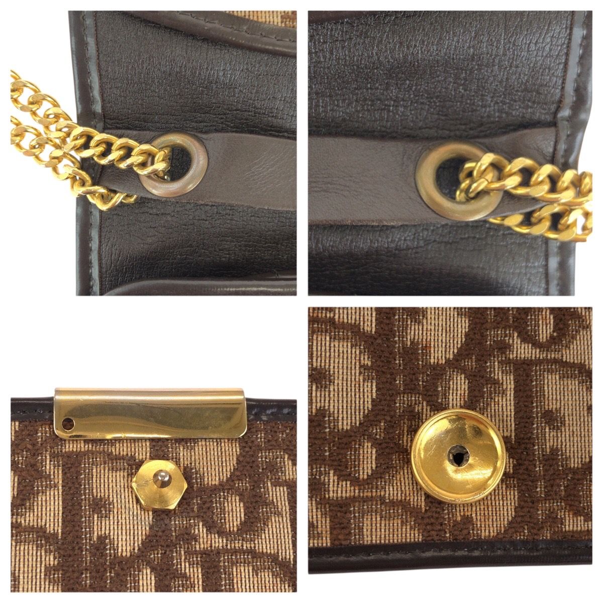 Dior Vintage Trotter Beige Brown Jacquard Chain Shoulder — view 5
