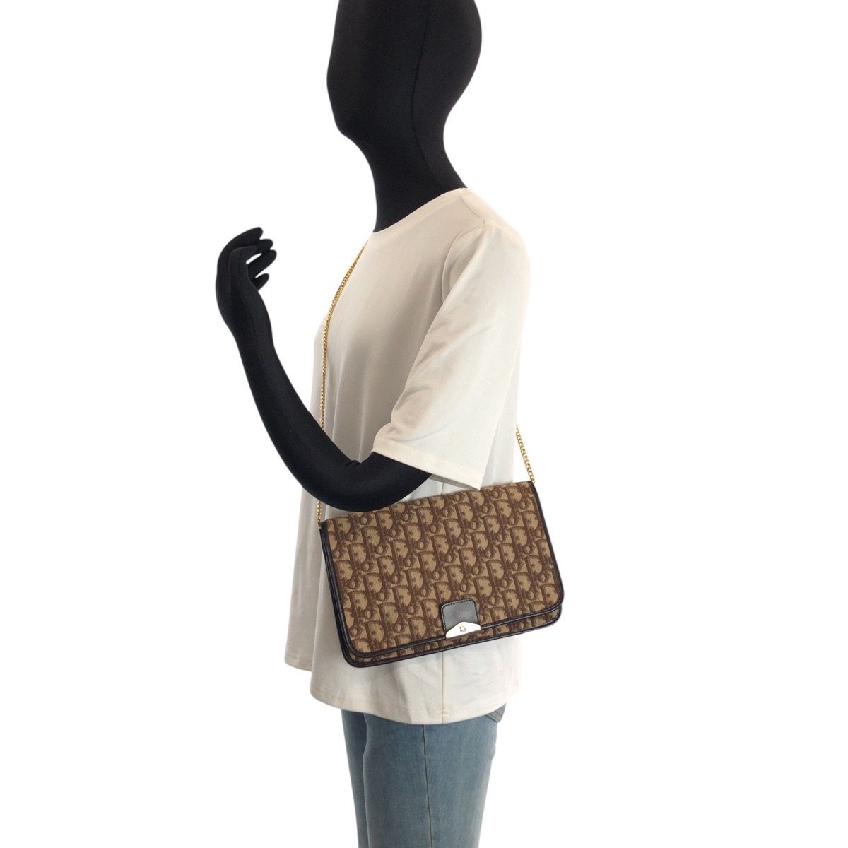 Dior Vintage Trotter Beige Brown Jacquard Chain Shoulder — view 6
