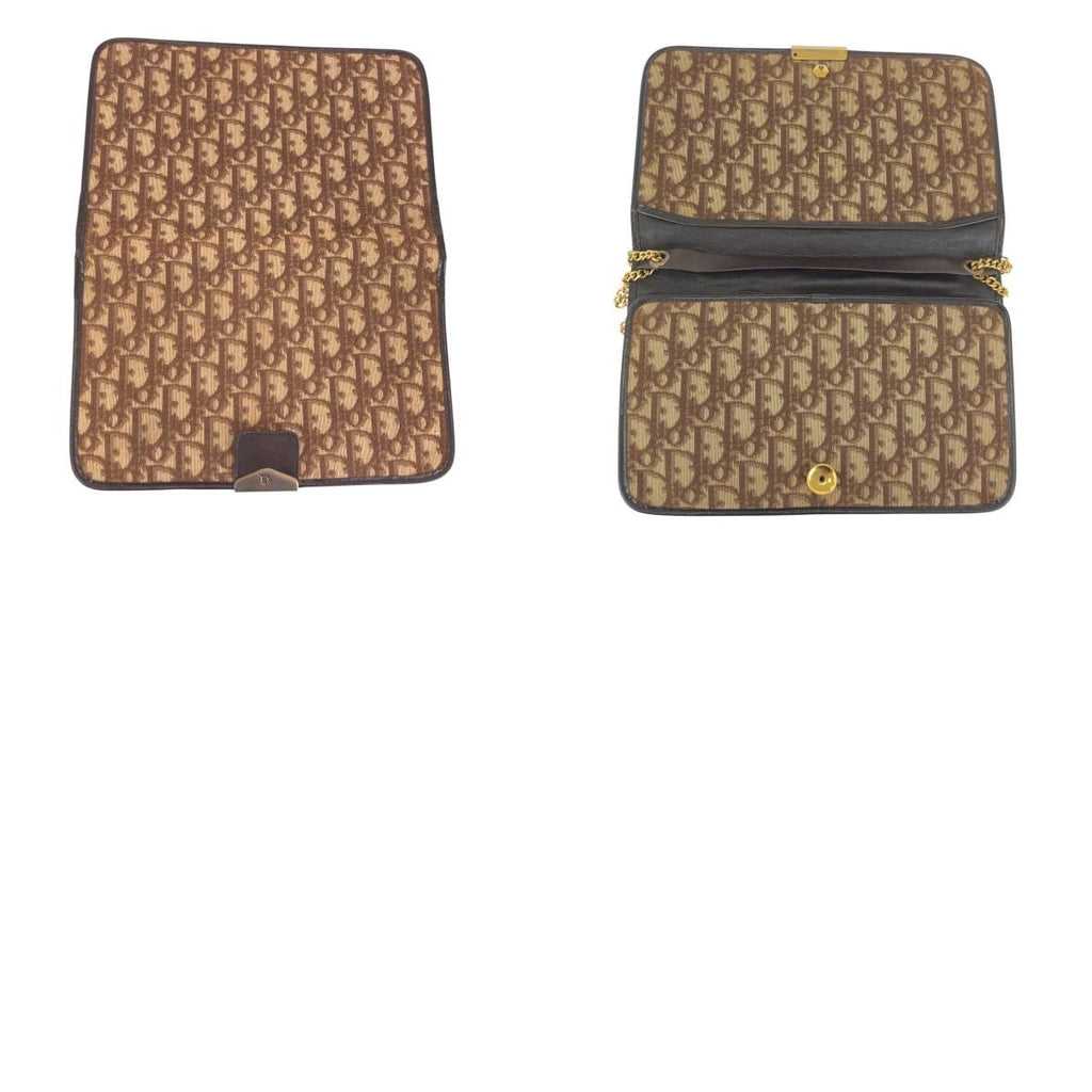 Dior Vintage Trotter Beige Brown Jacquard Chain Shoulder — view 9