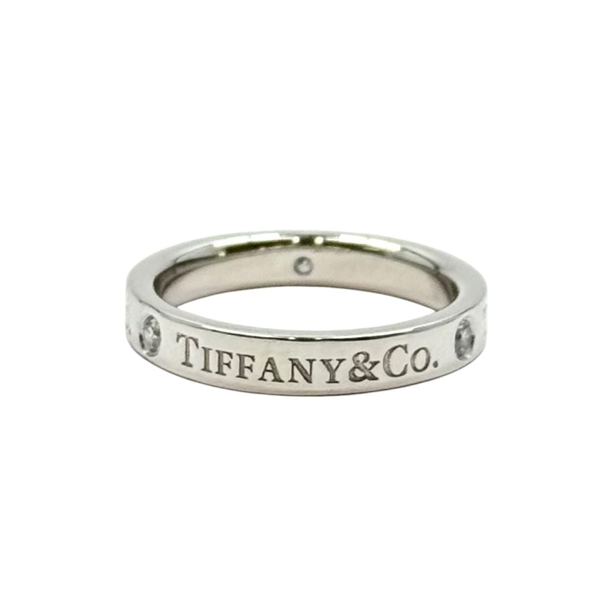 Tiffany & Co Flat Band Ring Diamond Silver Platinum — view 3