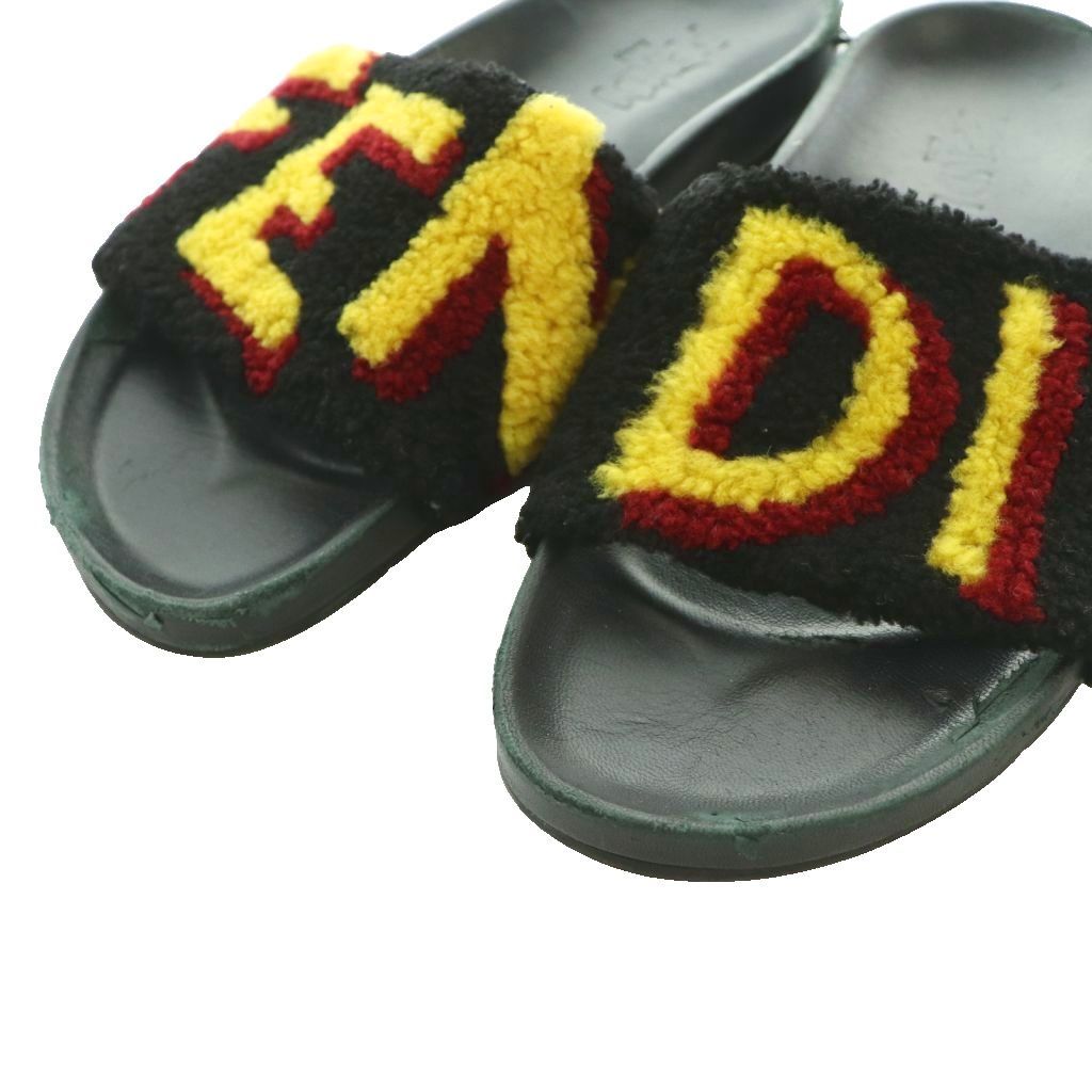 Fendi Logo Shearling Flat Sandals 5 Black SS — view 3