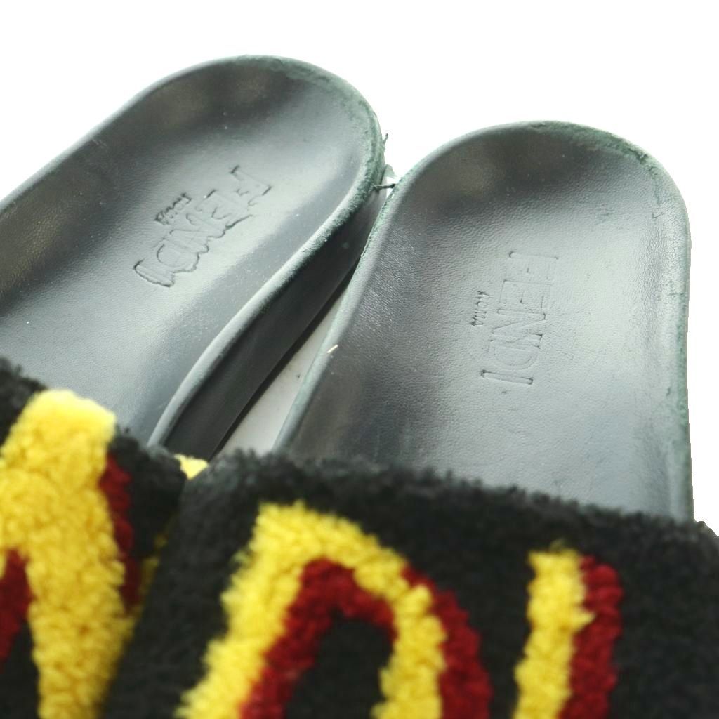Fendi Logo Shearling Flat Sandals 5 Black SS — view 4