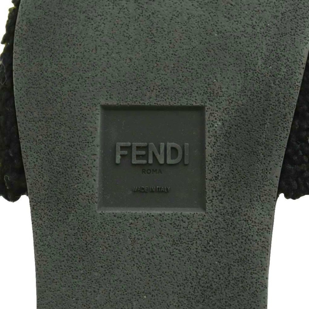 Fendi Logo Shearling Flat Sandals 5 Black SS — view 7