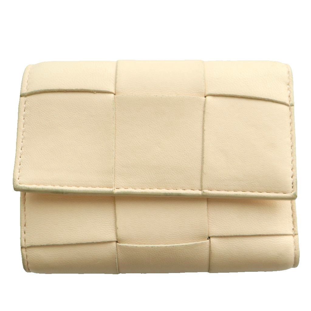 Bottega Veneta Cassette Maxi Intrecciato Trifold Wallet Compact Beige SS