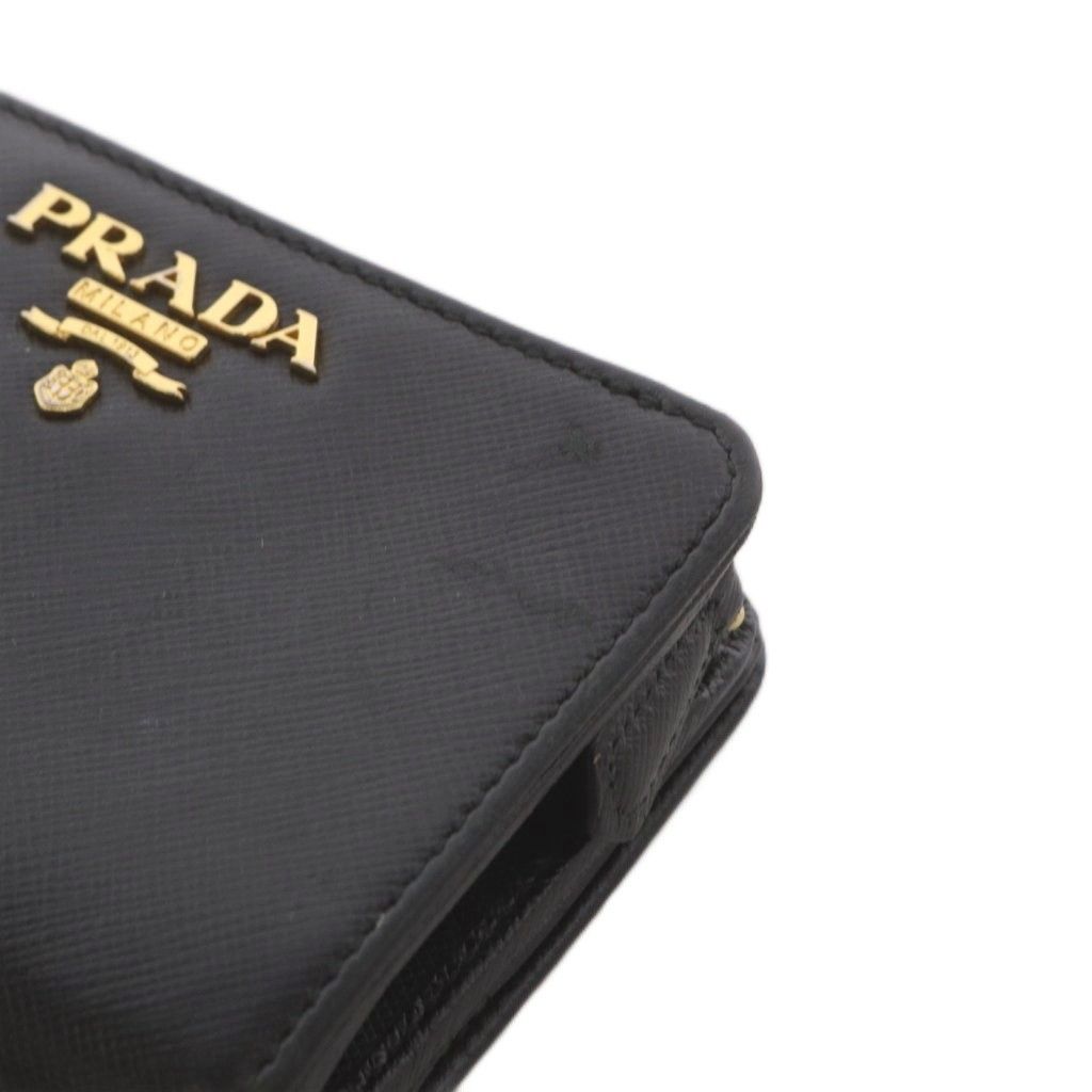 Prada Saffiano Leather Bifold Wallet Coin Purse Logo Black — view 8