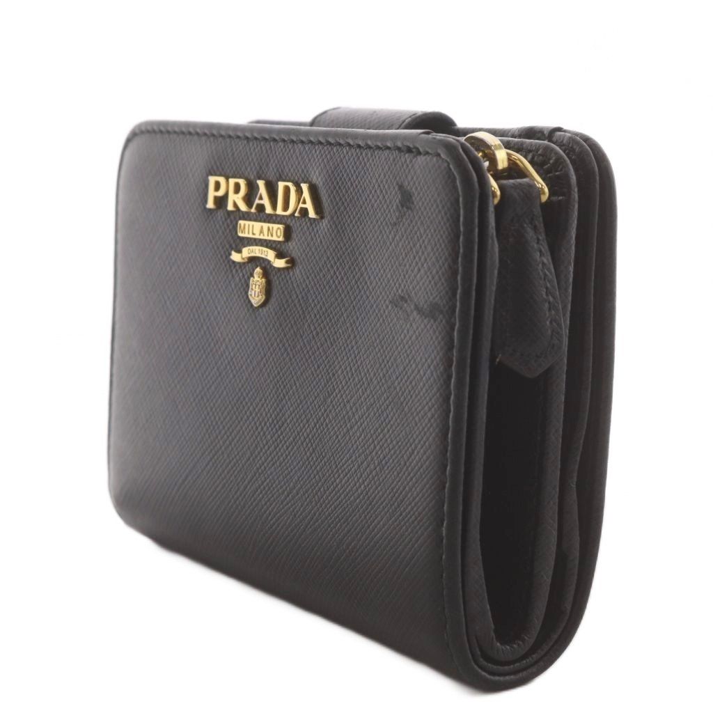 Prada Saffiano Leather Bifold Wallet Coin Purse Logo Black — view 4