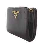 Prada Saffiano Leather Bifold Wallet Coin Purse Logo Black — view 4