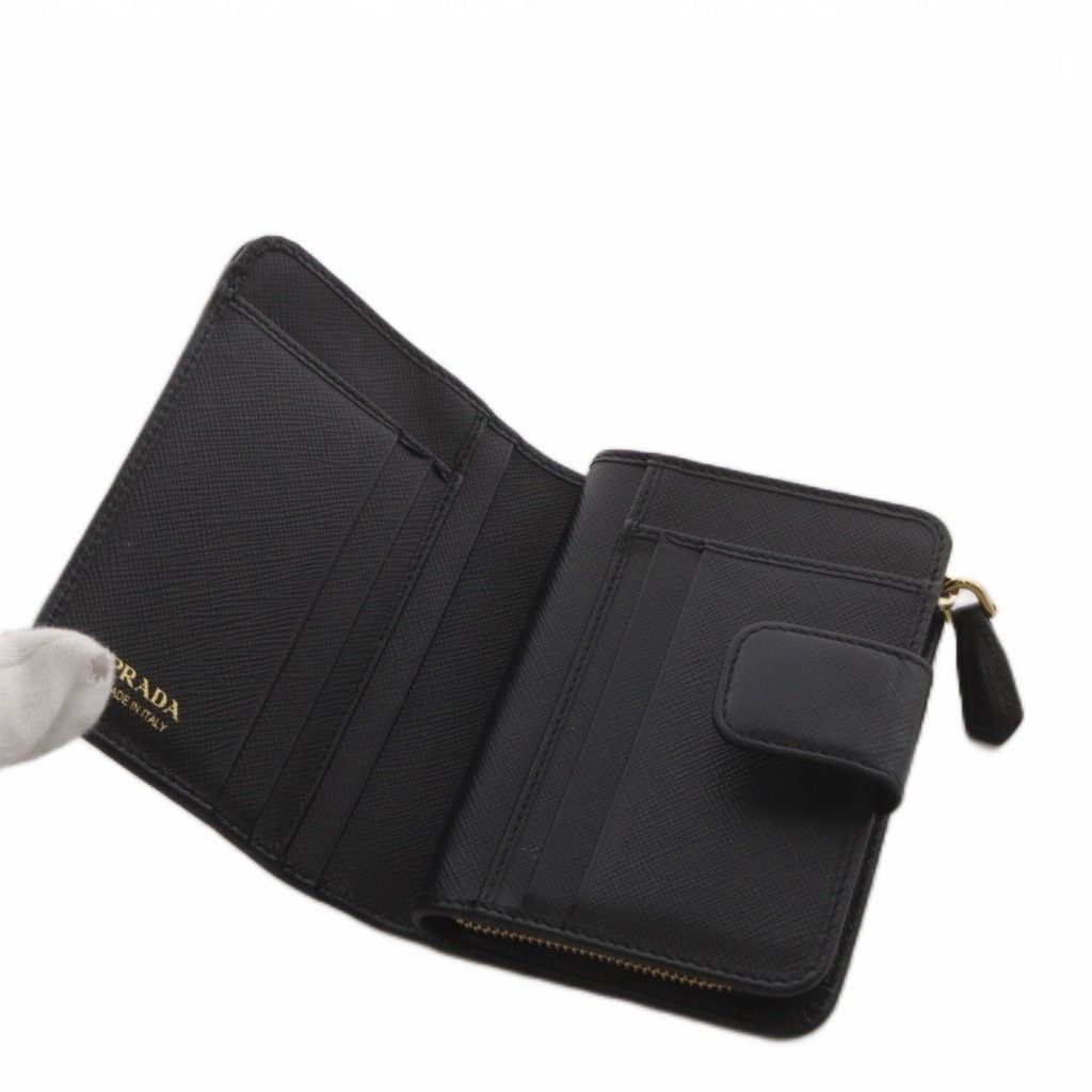 Prada Saffiano Leather Bifold Wallet Coin Purse Logo Black — view 6