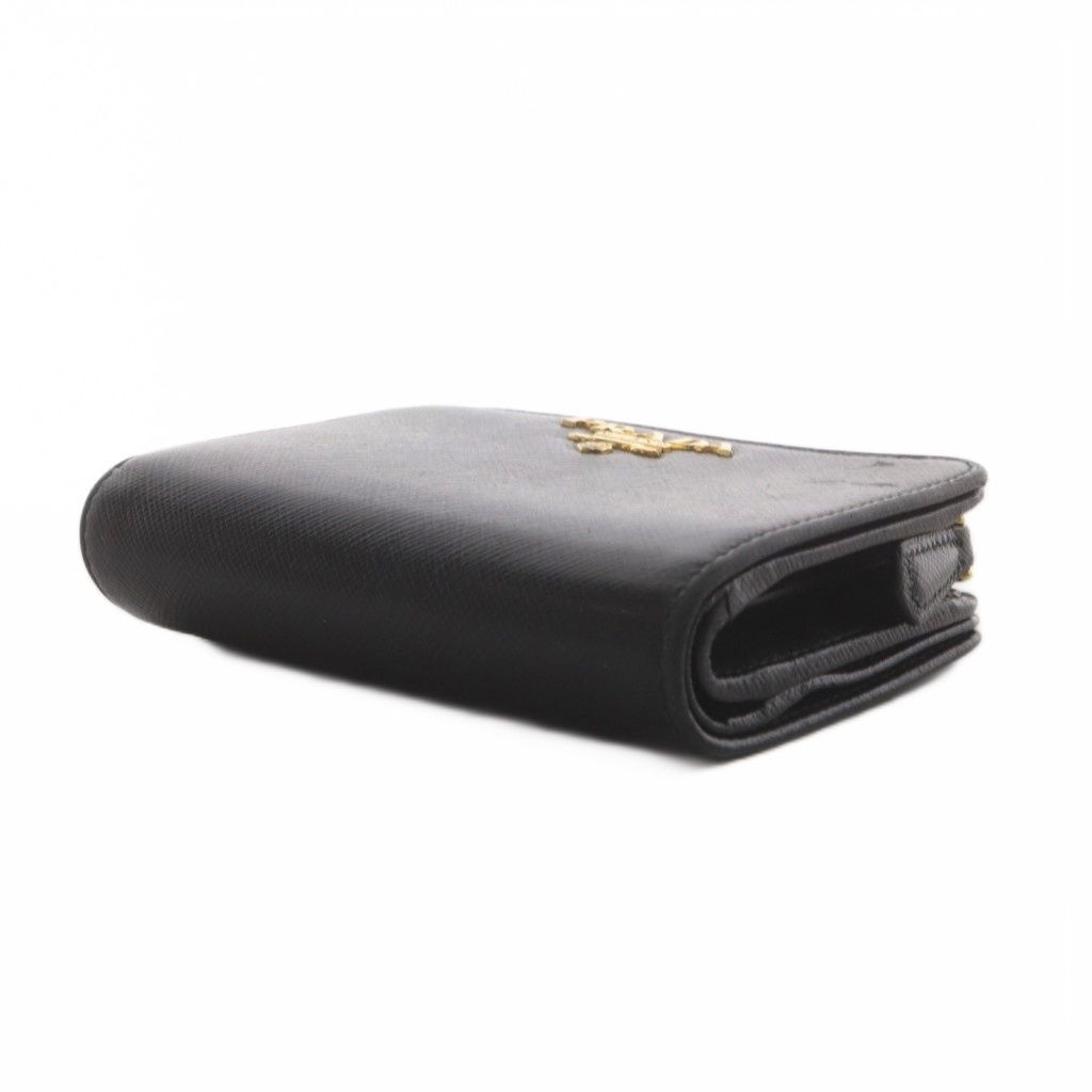Prada Saffiano Leather Bifold Wallet Coin Purse Logo Black — view 5