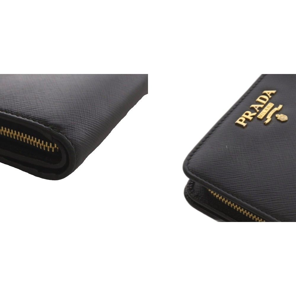Prada Saffiano Leather Bifold Wallet Coin Purse Logo Black — view 9