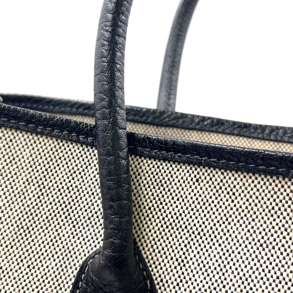 Hermes Garden Party PM Leather Canvas Black Light Gray Tote Silver — view 8