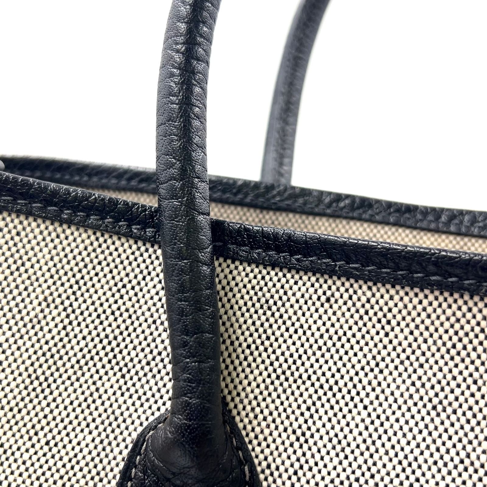 Hermes Garden Party PM Leather Canvas Black Light Gray Tote Silver — view 8