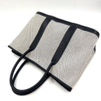 Hermes Garden Party PM Leather Canvas Black Light Gray Tote Silver — view 9