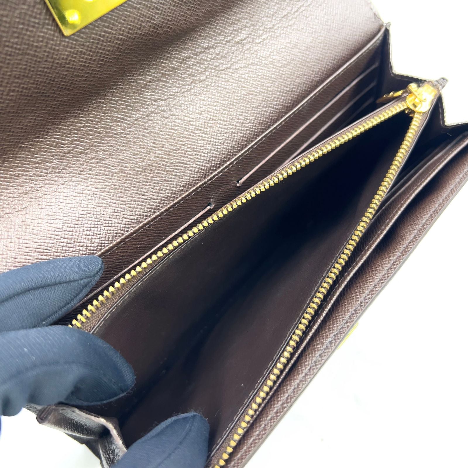 Louis Vuitton Damier Portefeuille Rosebery Leather Brown Wallet Gold — view 7