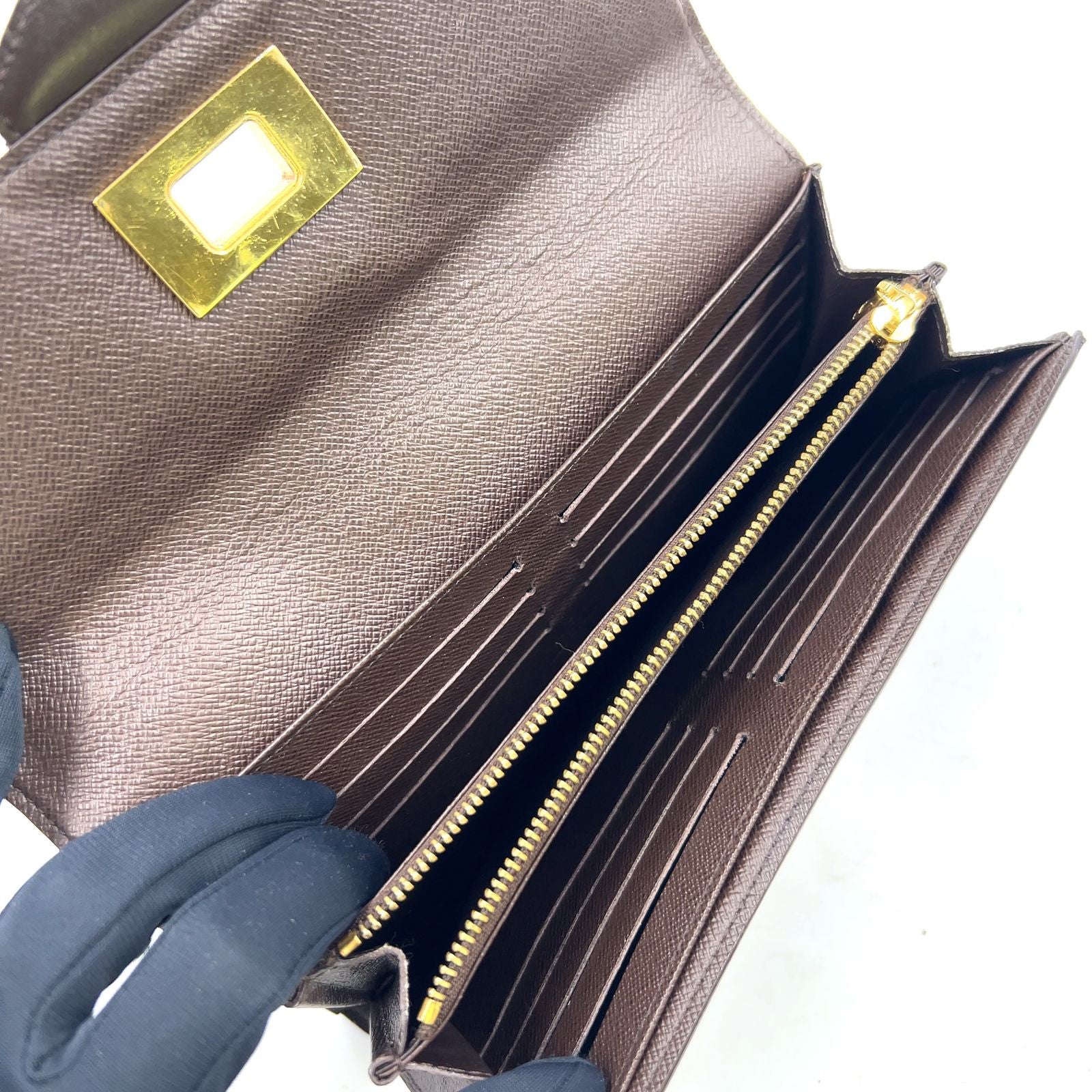Louis Vuitton Damier Portefeuille Rosebery Leather Brown Wallet Gold — view 3