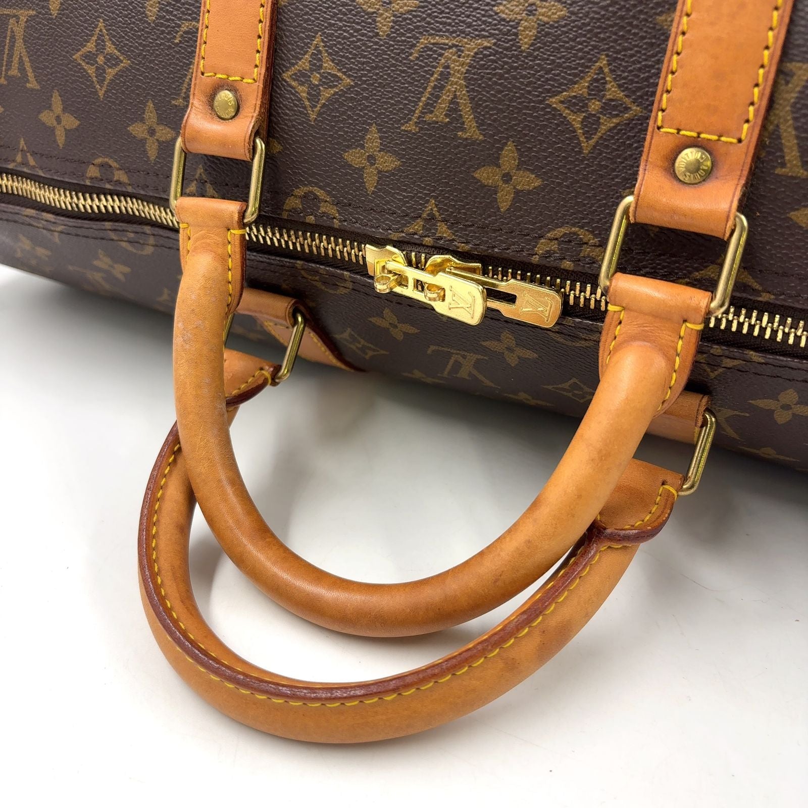 Louis Vuitton Keepall 55 Monogram Leather Brown Light Boston Bag Gold — view 5