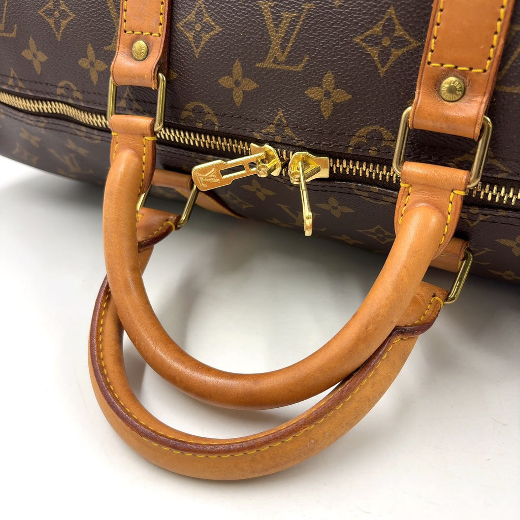 Louis Vuitton Keepall 55 Monogram Leather Brown Light Boston Bag Gold — view 6