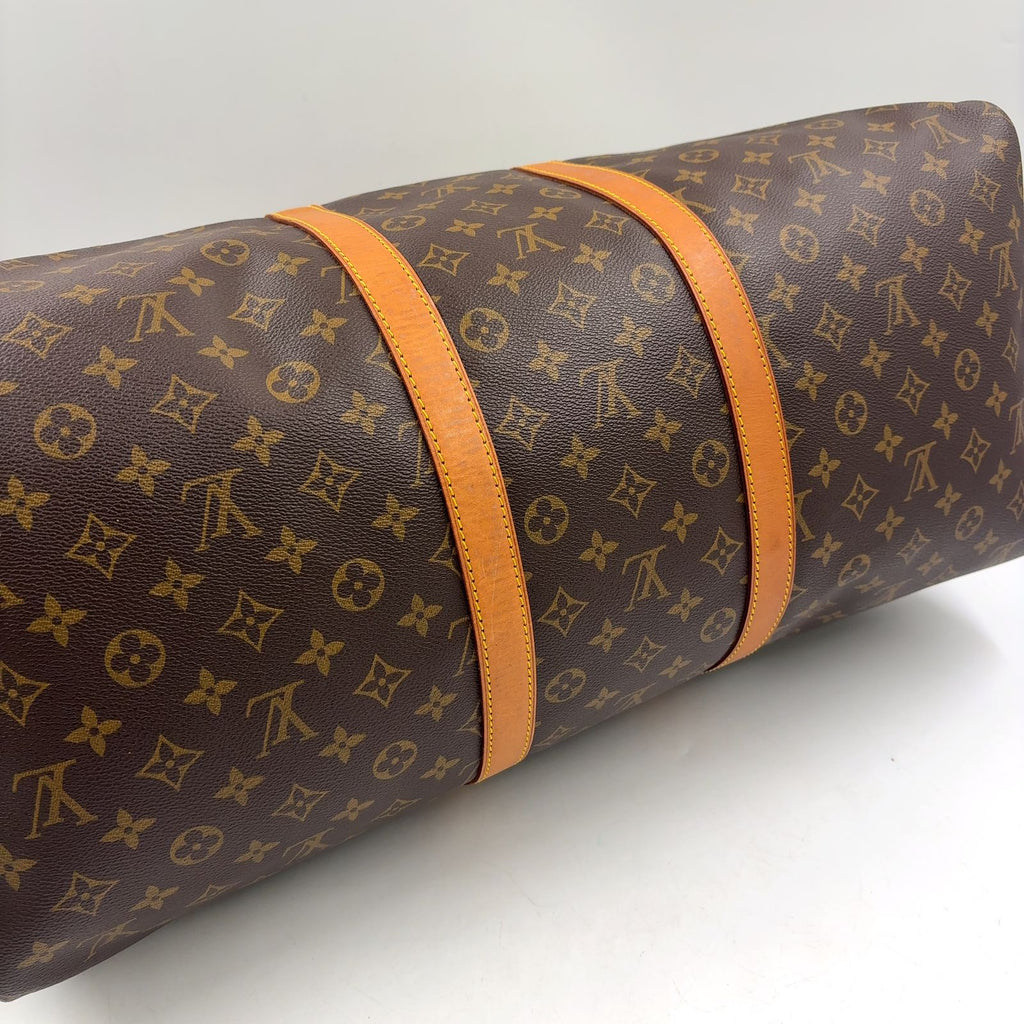 Louis Vuitton Keepall 55 Monogram Leather Brown Light Boston Bag Gold — view 9