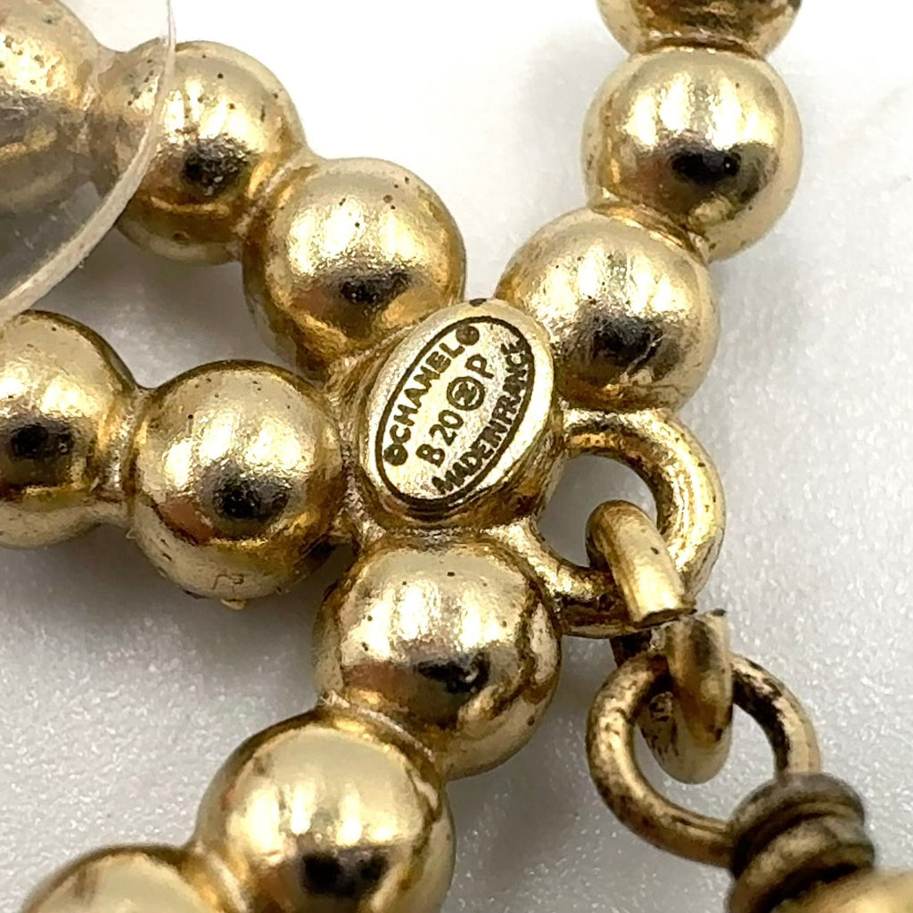 Chanel CC Logo Rhinestone Faux Pearl Long Color Stone Off White Clear Gold — view 4