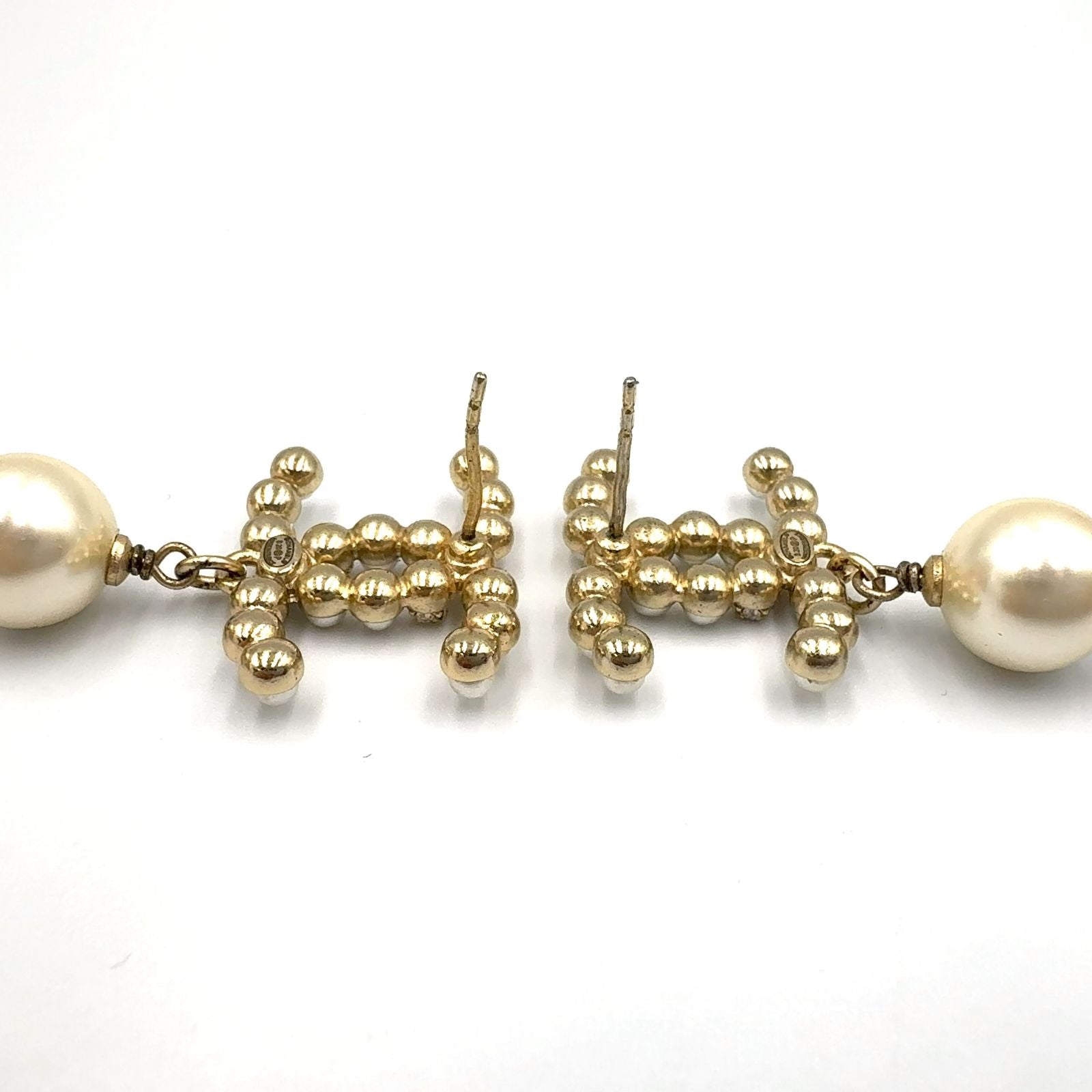 Chanel CC Logo Rhinestone Faux Pearl Long Color Stone Off White Clear Gold — view 5